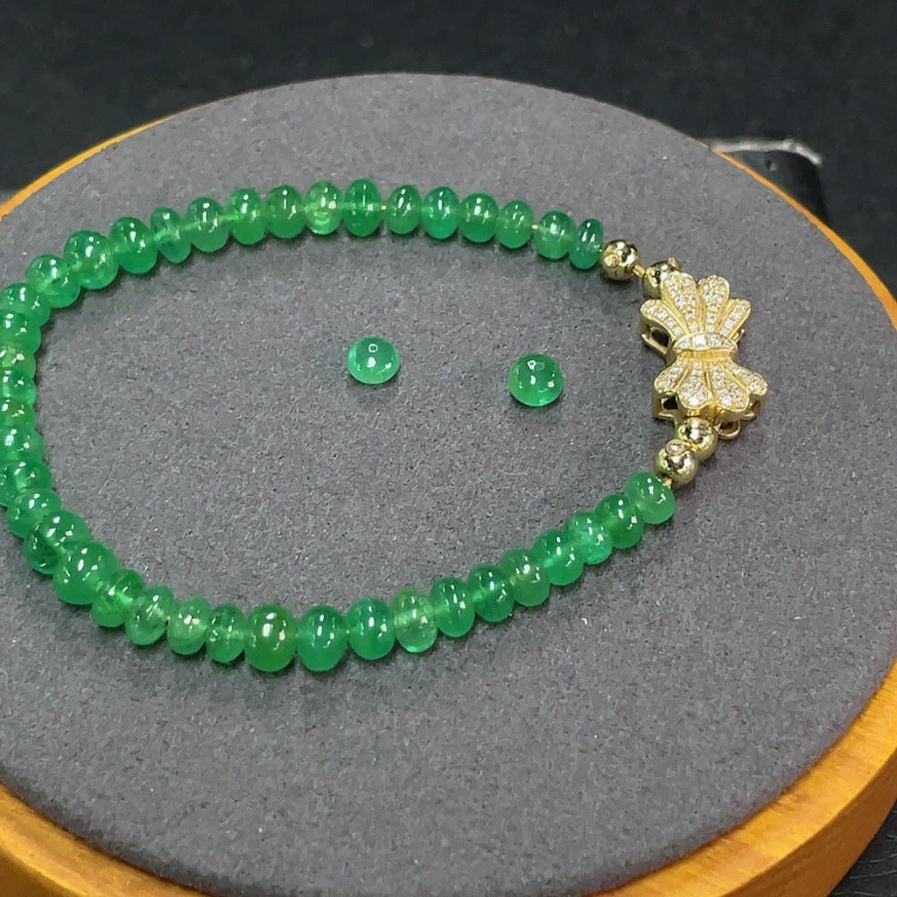 Emerald Bracelet Non-Gold Beads Undetectable String Rest 18k Gold (Excluding Elastic Components) Clarity Enhanced Diamond Accents