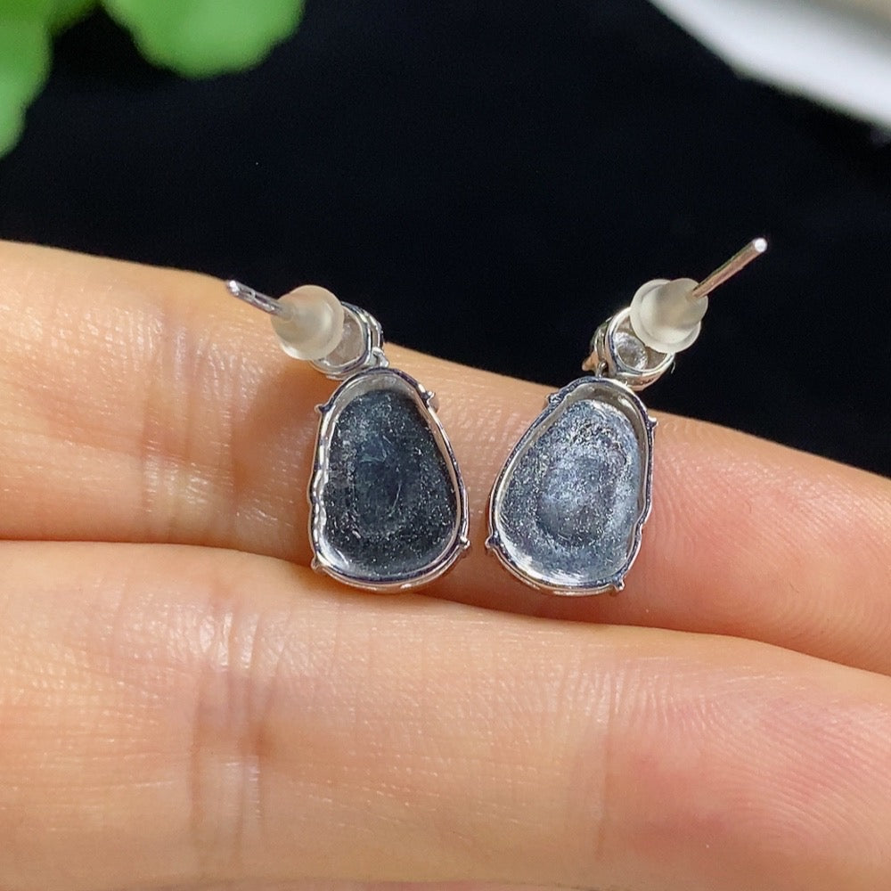 Jadeite Inlaid Earrings 18k Total Weight Approx. 2.13g (Excluding Ear Caps)