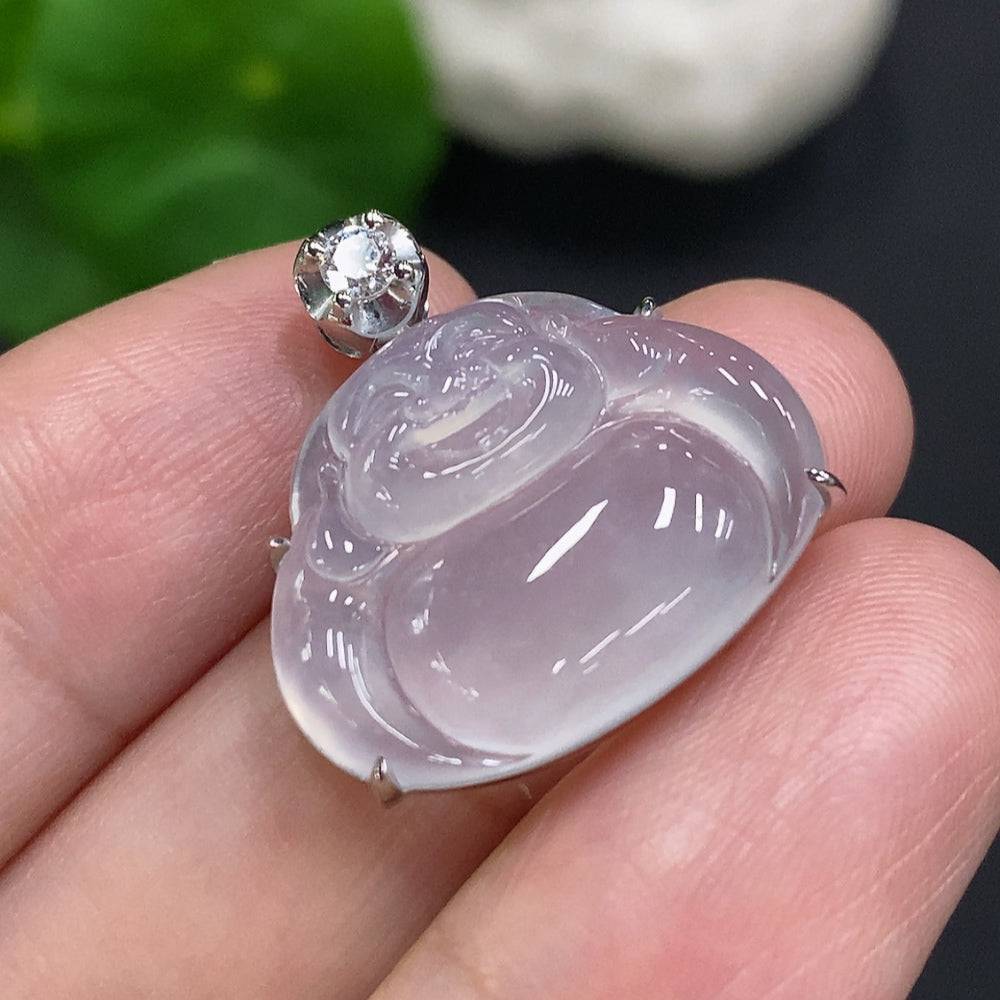 Jadeite Buddha pendant with 18K gold inlay, crafted from green jade, weighing approximately 4 grams, by HUILIU HQ.