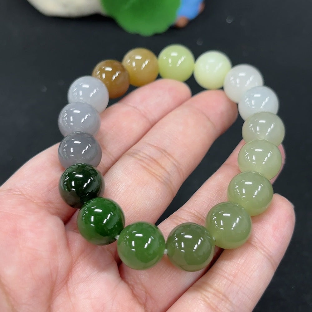 HKHQ Hetian Jade bracelet, 45.6g, featuring smooth green jade beads, elegant jewelry accessory on a white background.
