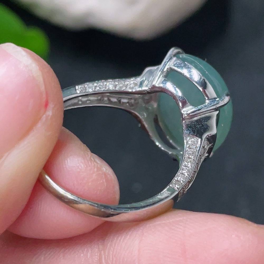HUILIU HQ jadeite inlaid ring with diamond, showcasing intricate jade design and sparkling diamond accents.
