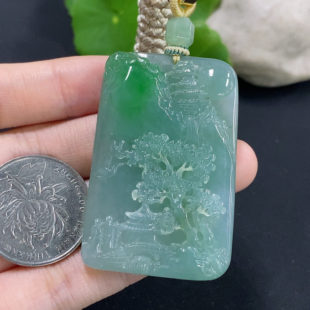 Jadeite Pendant Landscape with Cord Total Weight Approx. 43.6g