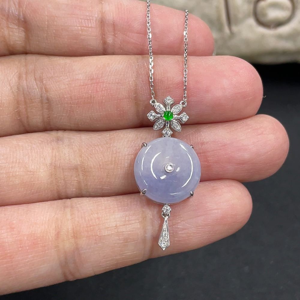 Jadeite Safety Buckle Pendant Necklace with 18K Gold and Diamond Accents