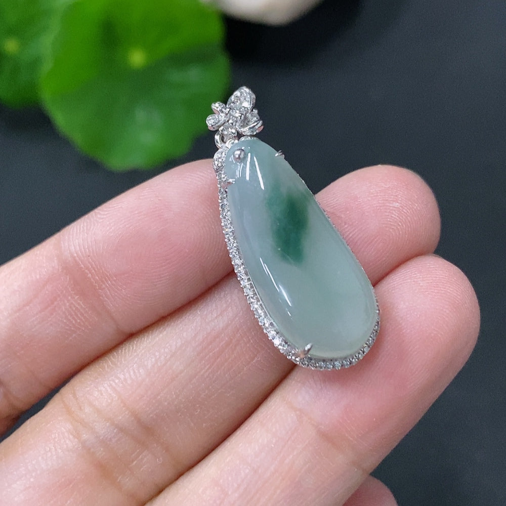 Jadeite Inlaid Blessing Melon Pendant with and Diamond Accents, . | Huiliu Certified