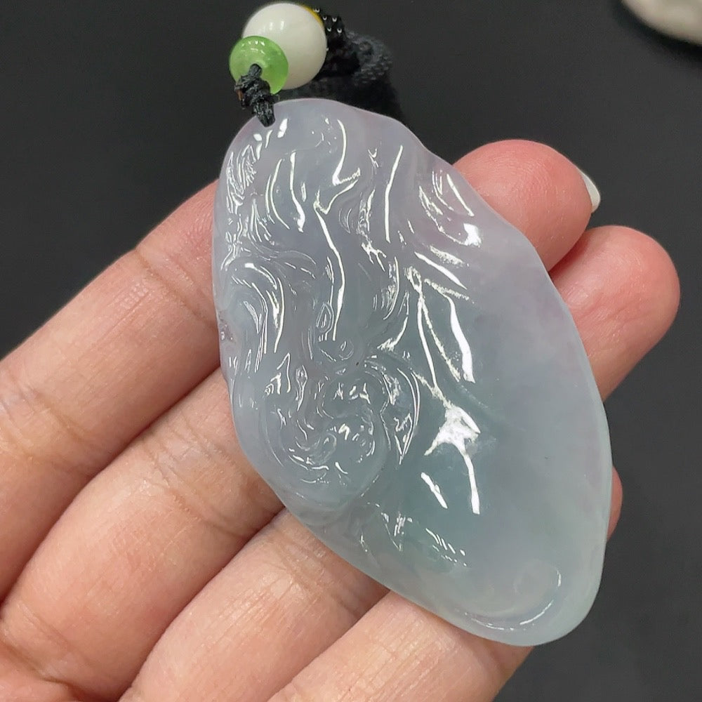 JadeitePendant Lotus Leaf and Fish with Non-Grade A Beads Total Weight 24.721g