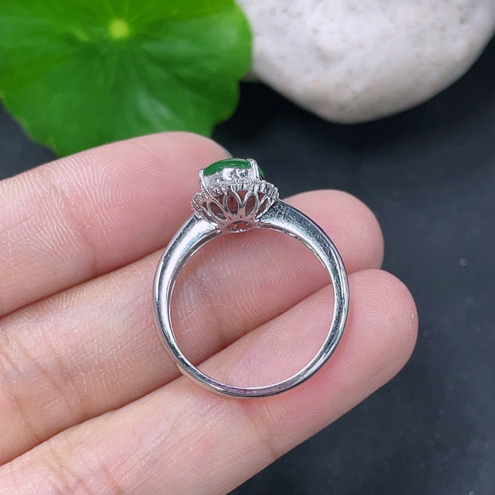 Jadeite Ring 18k with Diamond Size 14 Total Weight Approx. 2.82g