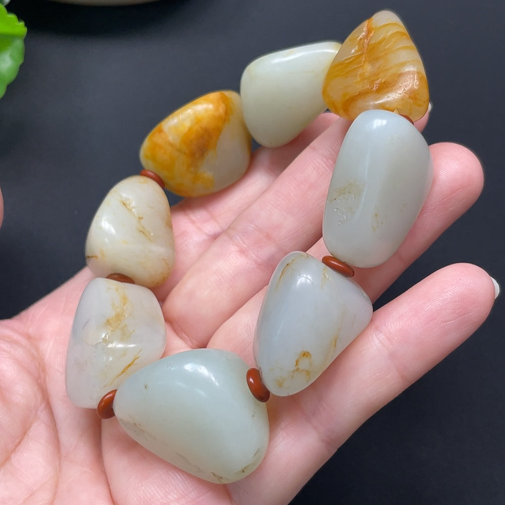 Hetian Jade Bracelet, Color Origin Undetermined, Beads Not Hetian Jade, Total Weight Approx. 110.72g