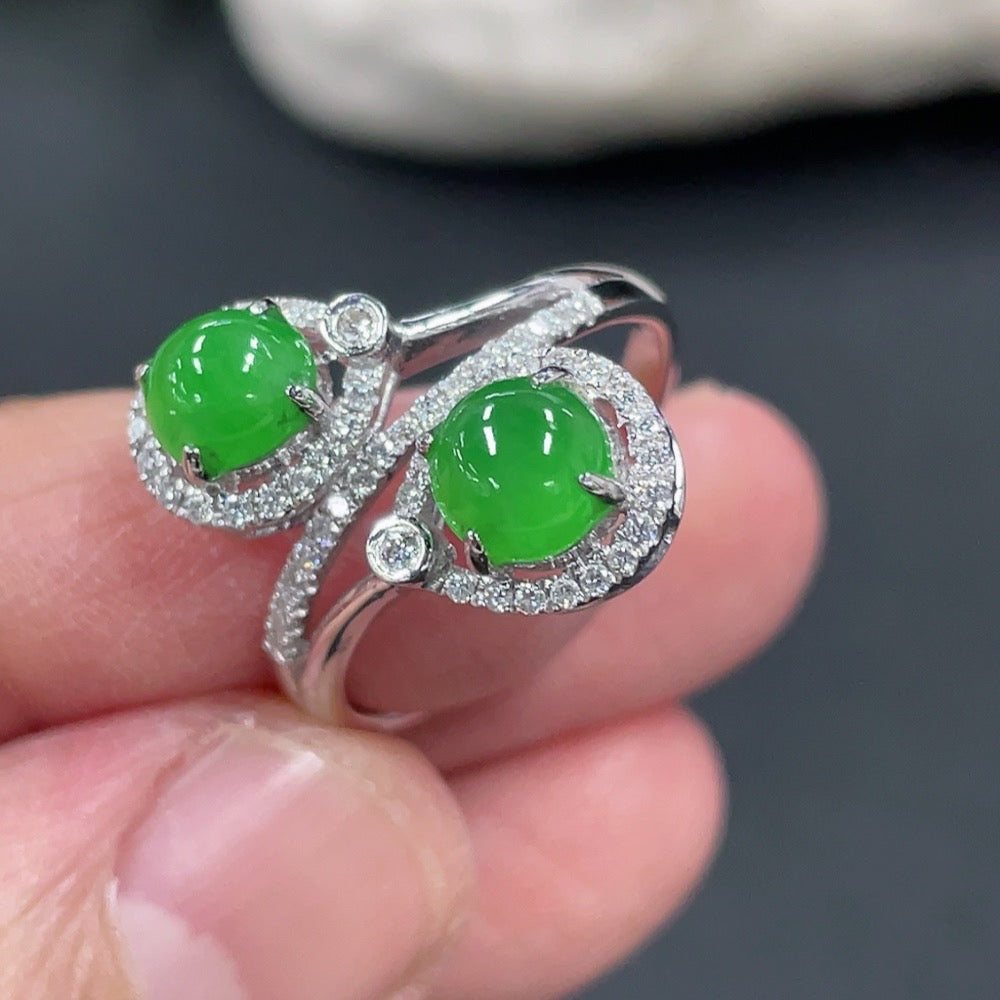 Jadeite Inlaid Ring 18k with Diamond Size 13 Total Weight Approx. 3.8g
