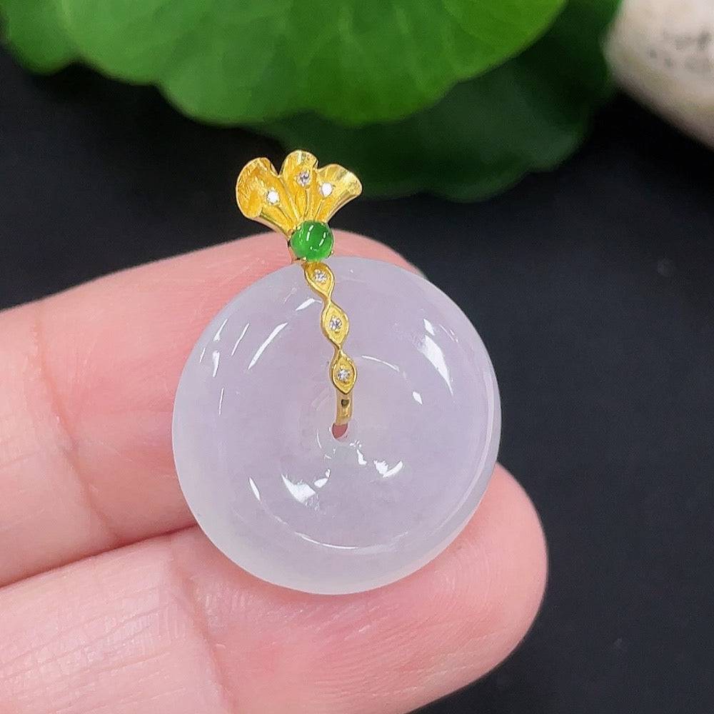 Huiliu Jadeite Safety Buckle Pendant with diamond accents, featuring a polished green jadeite jade gemstone and intricate design.