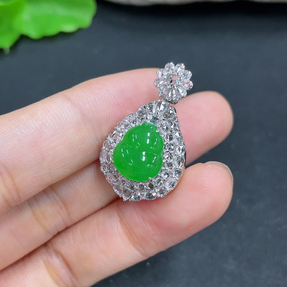 Jadeite Pendant with 18K Gold and Diamond Accents