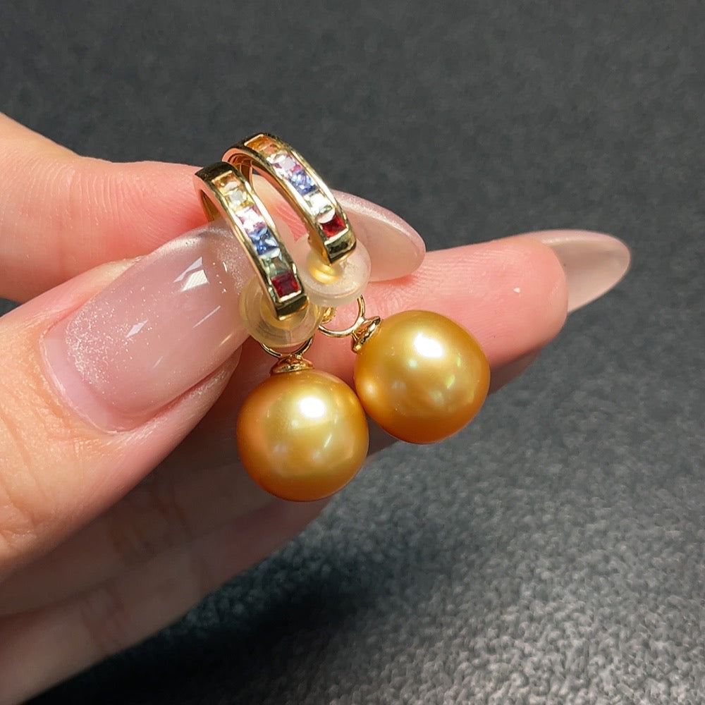 Seawater pearl earrings with undetermined color origin, approximately, size about 11.5mm | Huiliu Certified