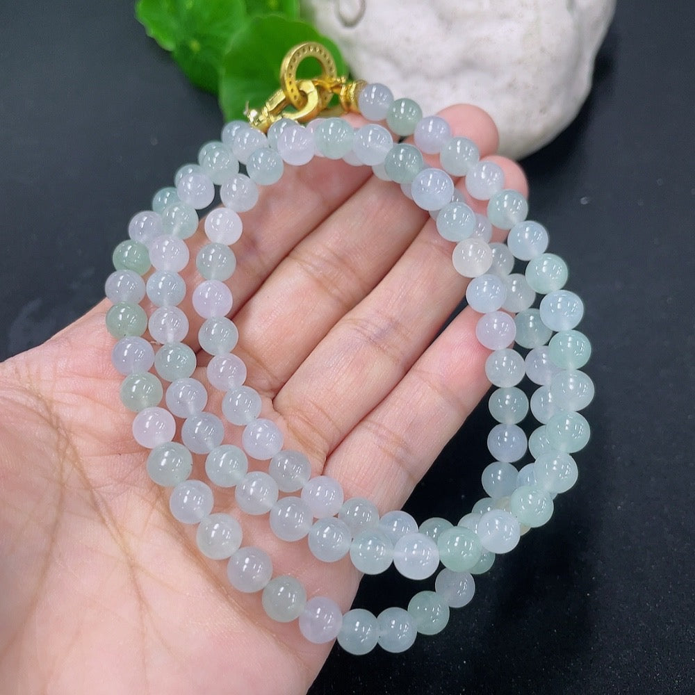 HKHQ jadeite bead necklace, non-gold, featuring smooth, round green jadeite beads, weighs 44.94g, elegant jewelry piece