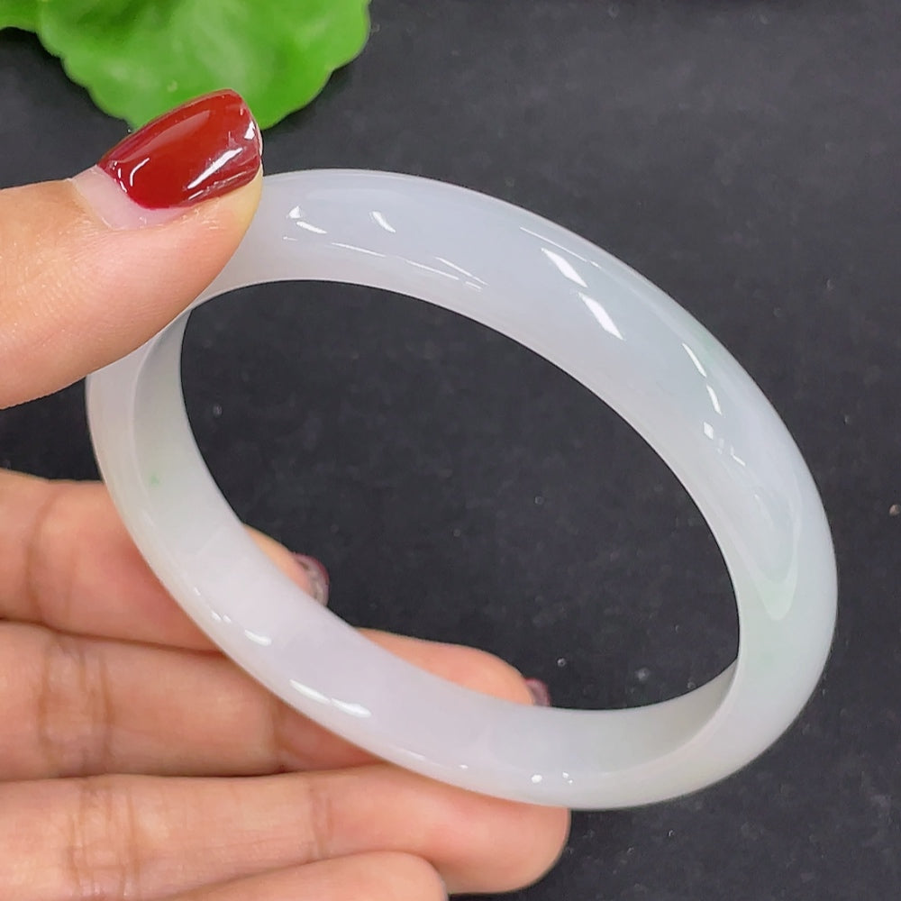 Jadeite round bracelet with 54.3cm size and 32.12g weight, featuring smooth jade beads, by HKHQ.