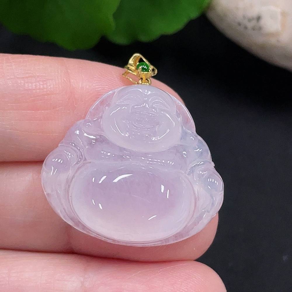 Huiliu HQ jadeite Buddha pendant featuring a carved Buddha figure on smooth green jade, certified by Huiliu.