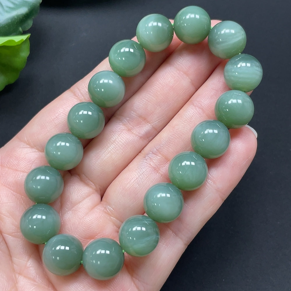 Green Hetian Jade Bead Bracelet