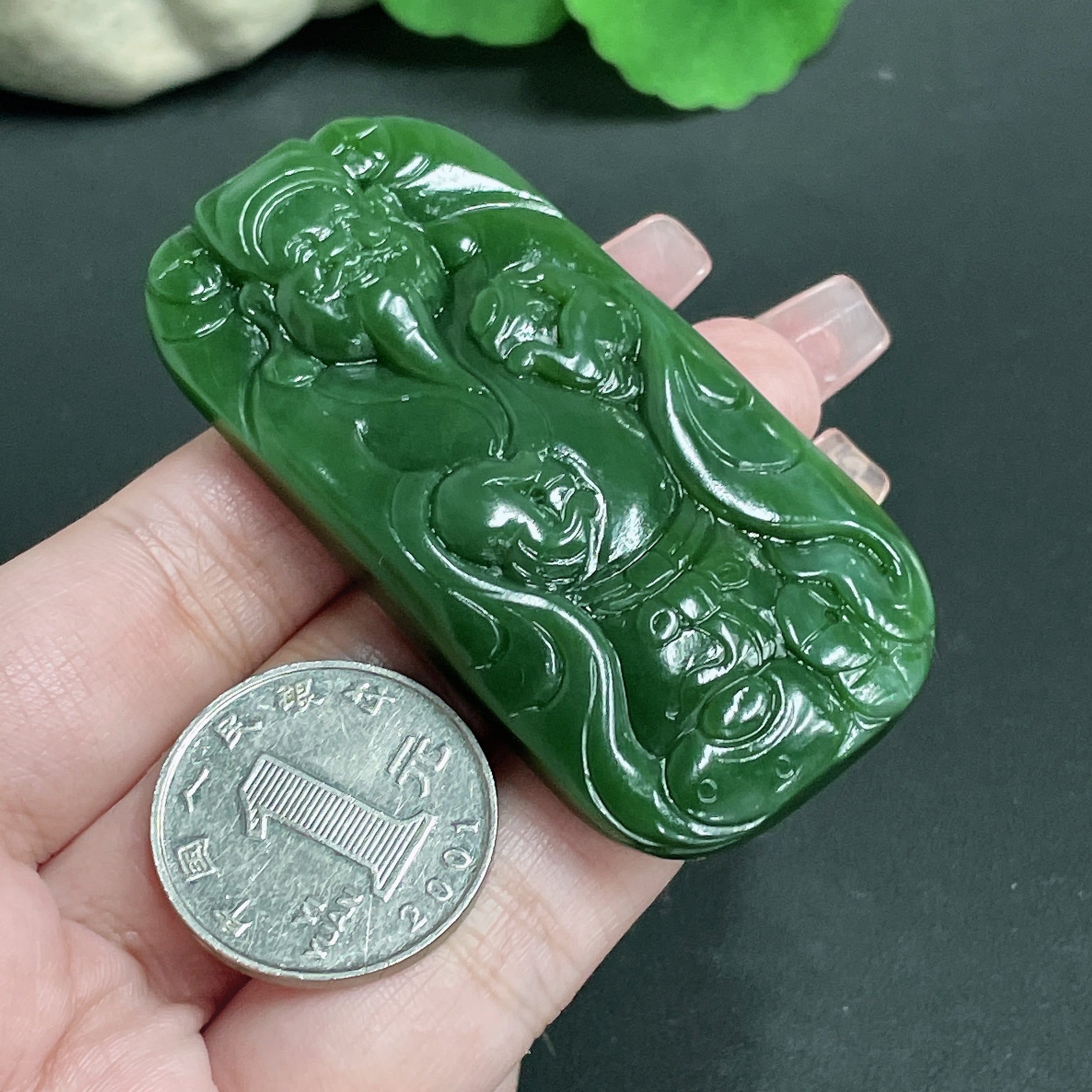 Hetian Jade Pendant God of Wealth Total Weight Approx. 49.1g