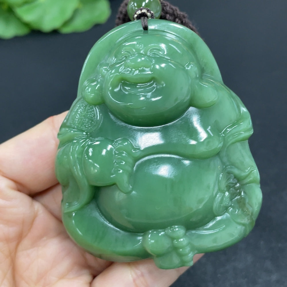 HKHQ Hetian Jade Pendant Buddha necklace with rope, total weight 141.1g, showcasing a carved jade Buddha pendant.