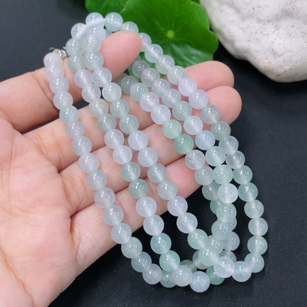 Jadeite Bead Necklace Approx. 6mm Non-Gold Total Weight Approx. 37.97g