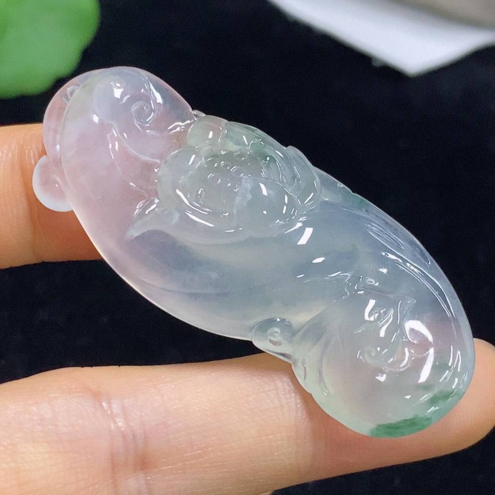 Jadeite lotus pendant from HUILIU HQ featuring a detailed carved lotus design, weighing approximately 16.26 grams.