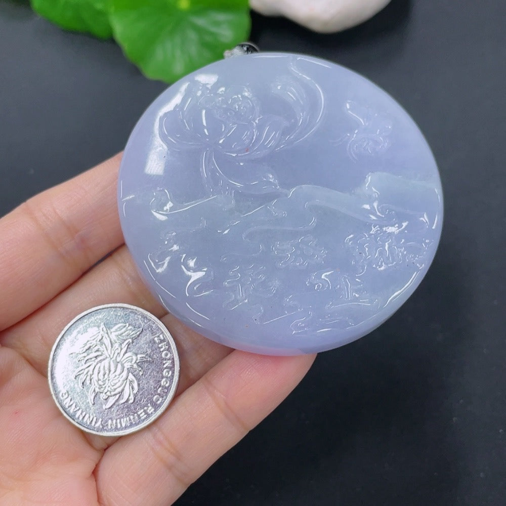 Jadeite Pendant Lotus Total Weight Approx. 83.62g Including Rope Non-A Beads