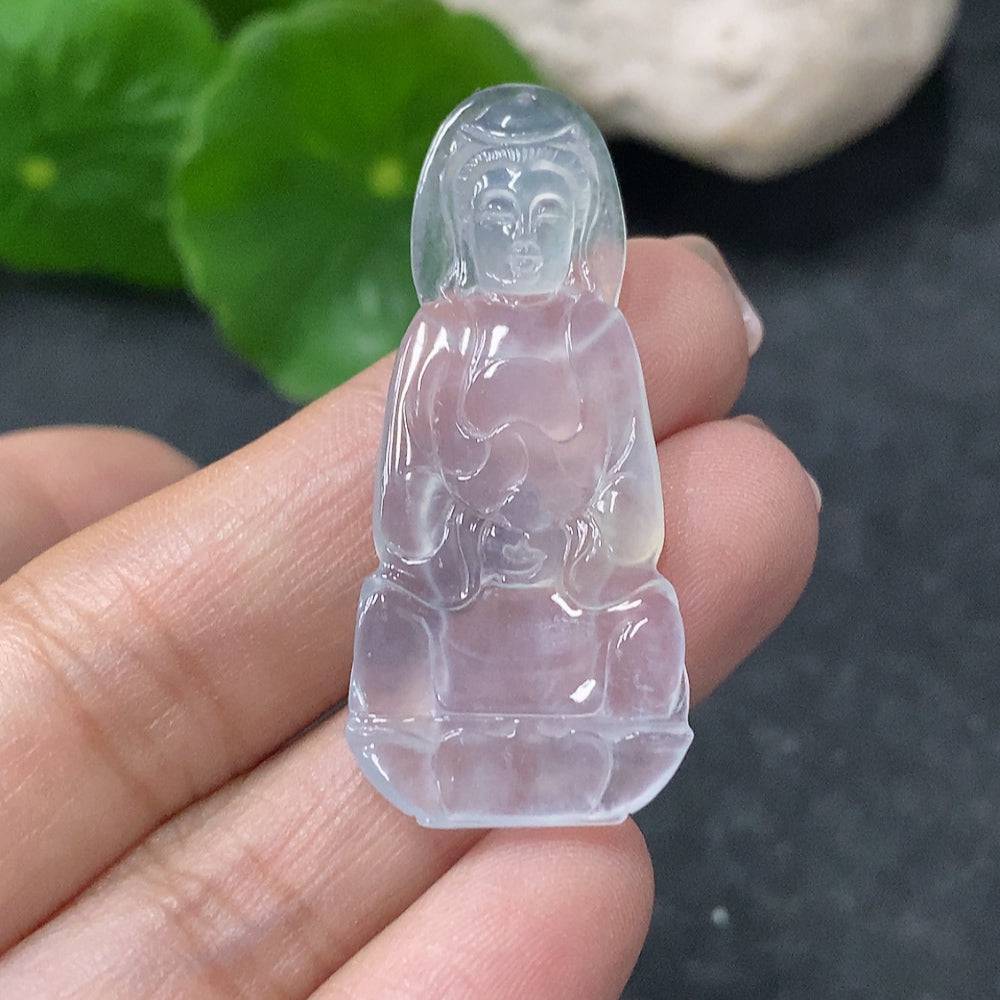 Jadeite Guanyin pendant from HUILIU HQ, featuring a detailed carved figure, weighing approximately 4.35 grams.