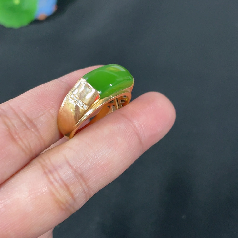 Hetian Jade Jasper Inlaid Ring . No Hallmark Diamond Accents | Huiliu Certified