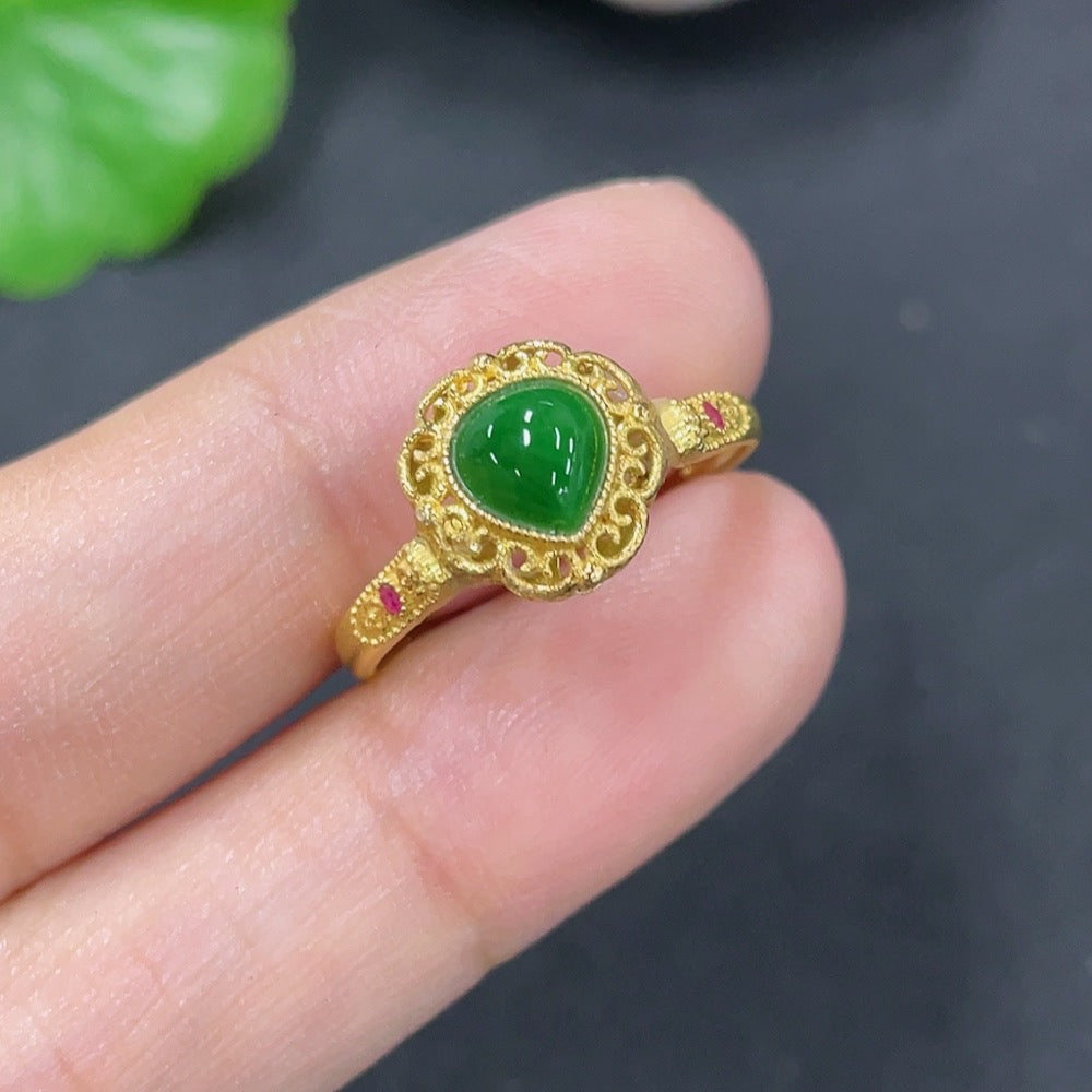 Jadeite Inlaid Ring Surface Tested . | Huiliu Certified