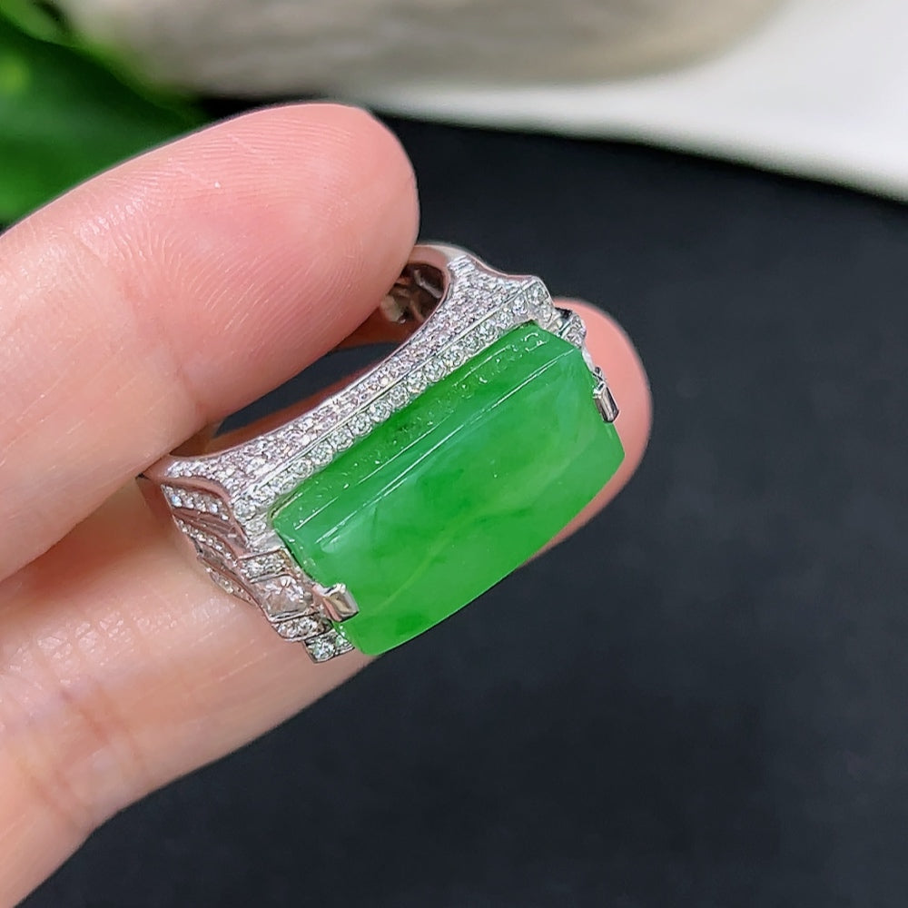 Jadeite Plain Pendant Ring 18k with Diamond Accents