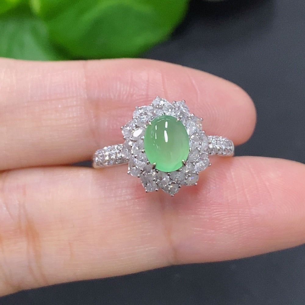Jadeite Inlaid Ring 18k Non-Diamond Size 14 Total Weight Approx. 2.6g