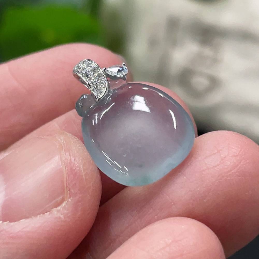 Jadeite apple pendant with diamonds, 1.8g weight, 18k gold clasp, crafted by HUILIU HQ.