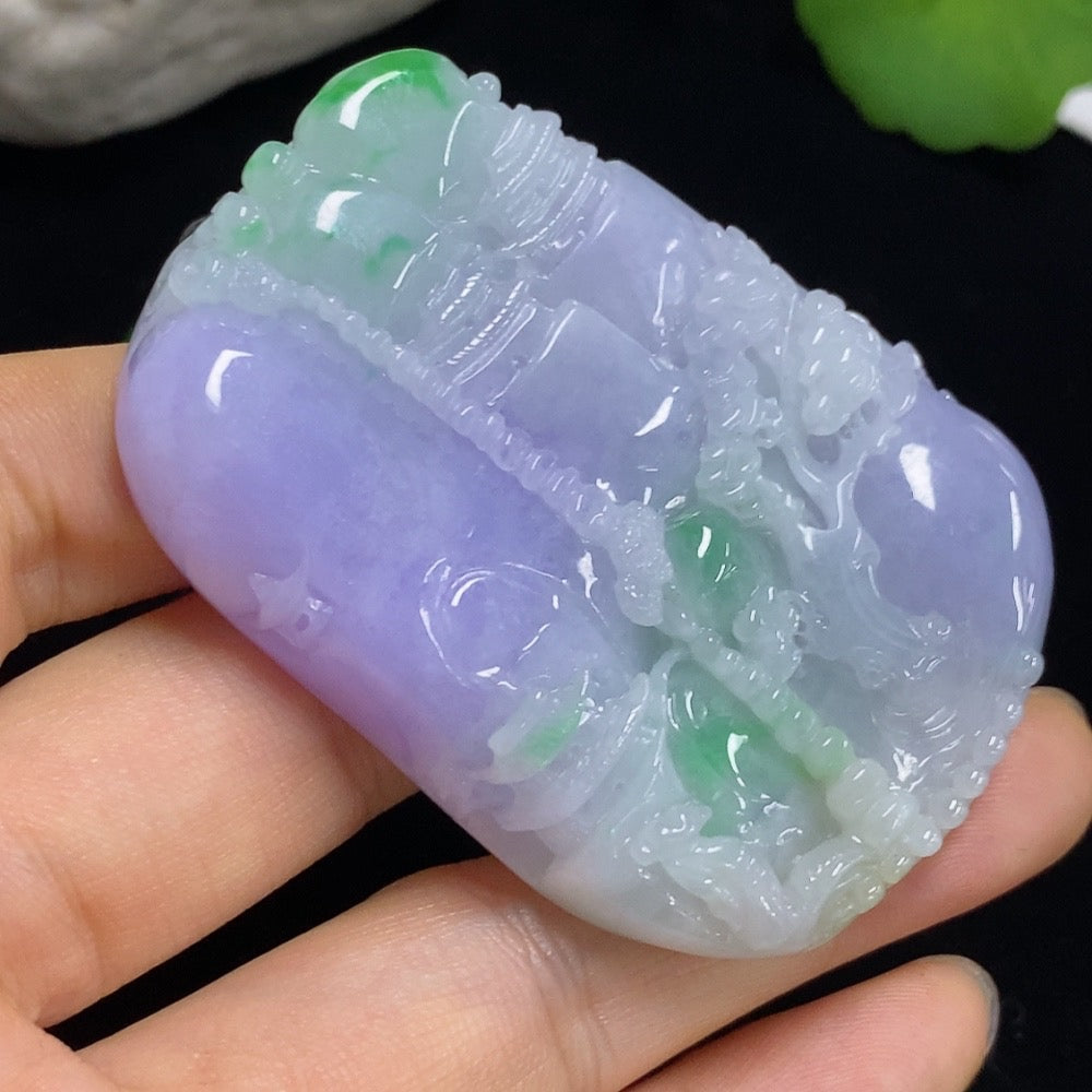 Jadeite Landscape Pendant (Including Cord Weight)