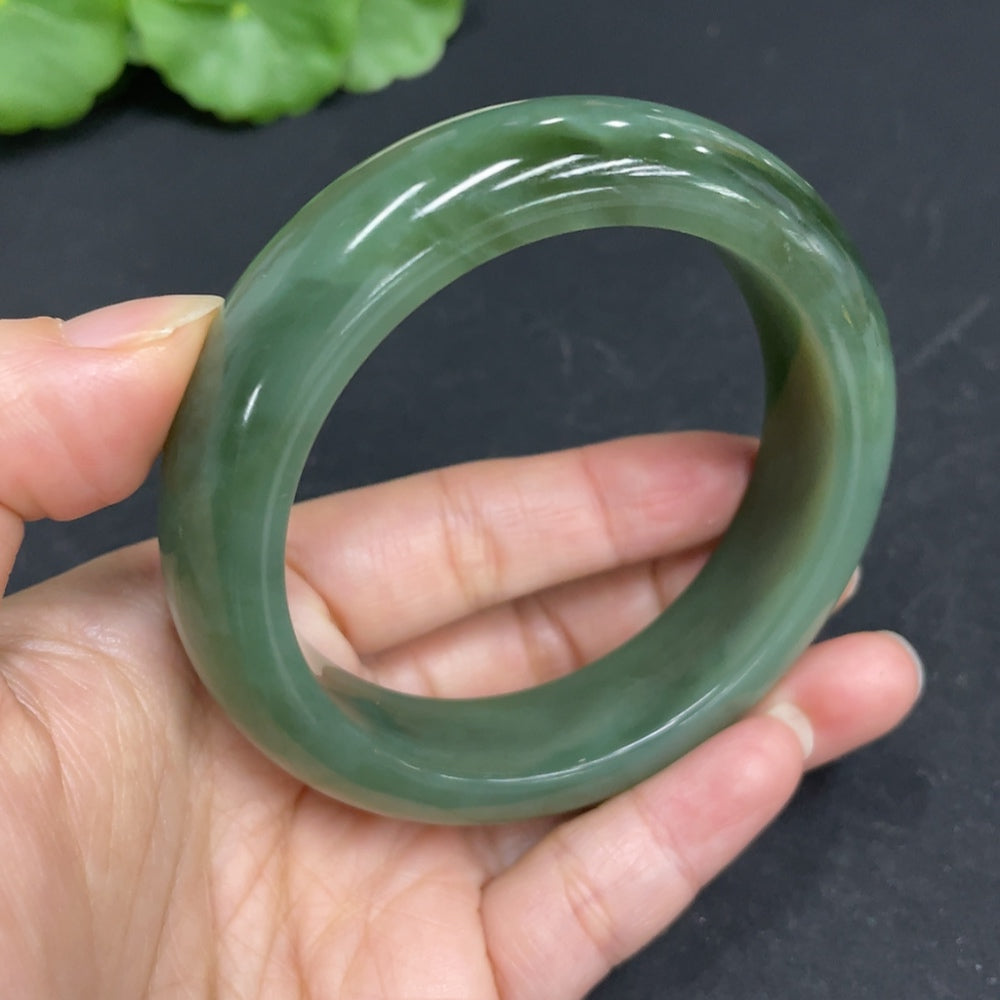 Hetian jade round bracelet by HUILIU HQ, size 56, featuring smooth jade beads, total weight approximately 78.8g.