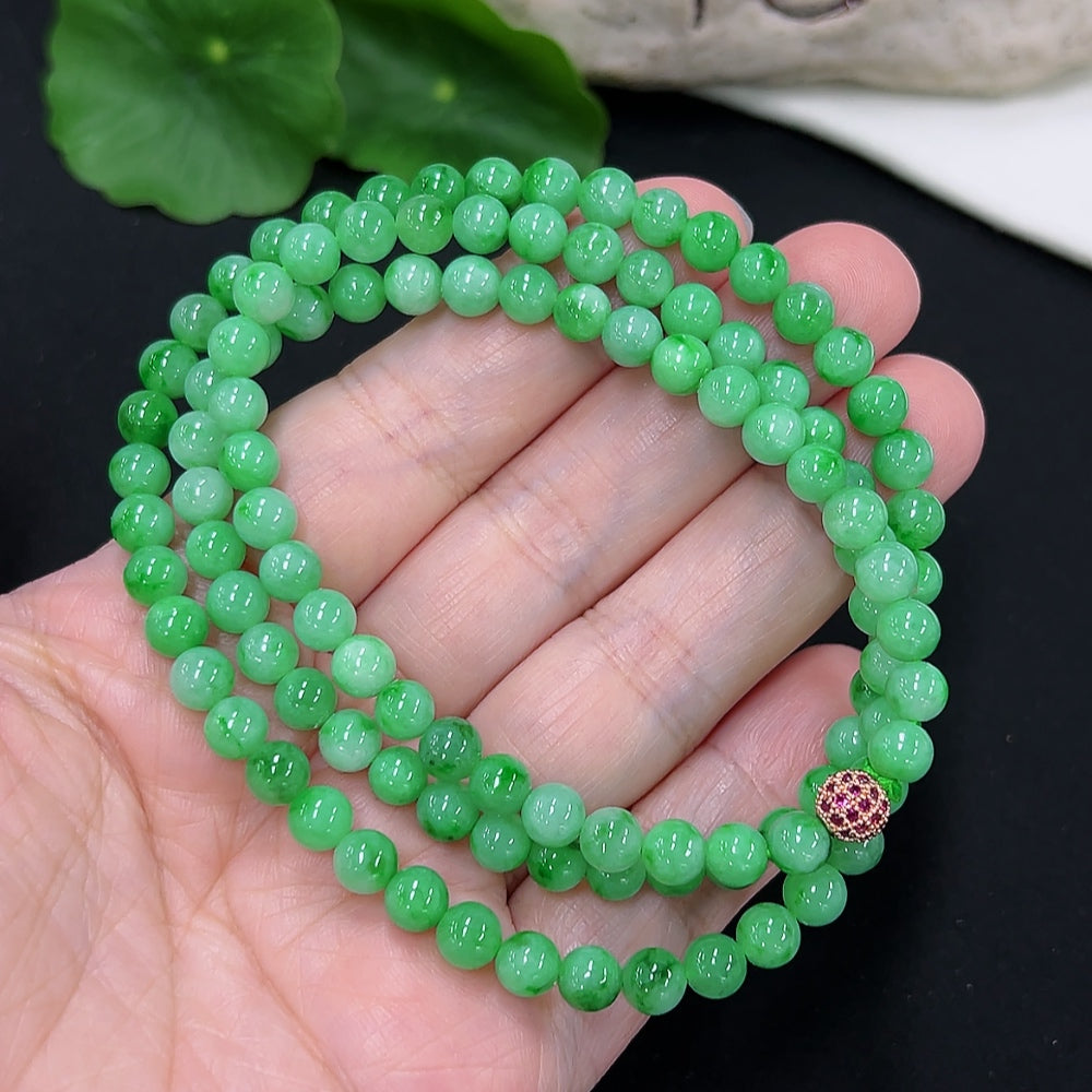 Jadeite Bead Necklace Approx. 5.4mm (Non-Gold Inlaid) (With Other Mineral Components)