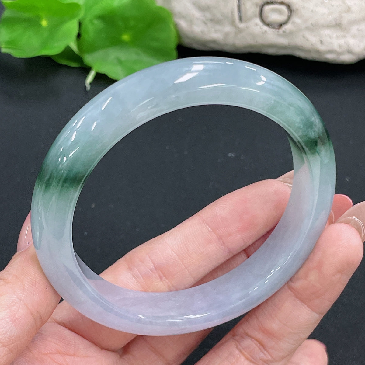 Jadeite round bracelet by HKHQ, 58.5mm size, approximately 57.59g, featuring smooth green jade stones on a delicate bracelet.