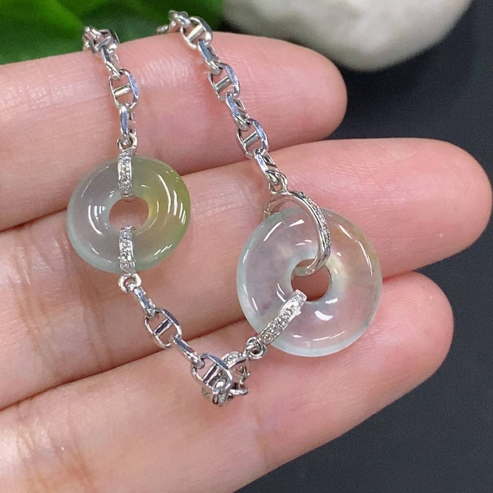 HUILIU HQ Jadeite safety buckle necklace with 18K gold and diamond accents, showcasing the elegant jade pendant and clasp.