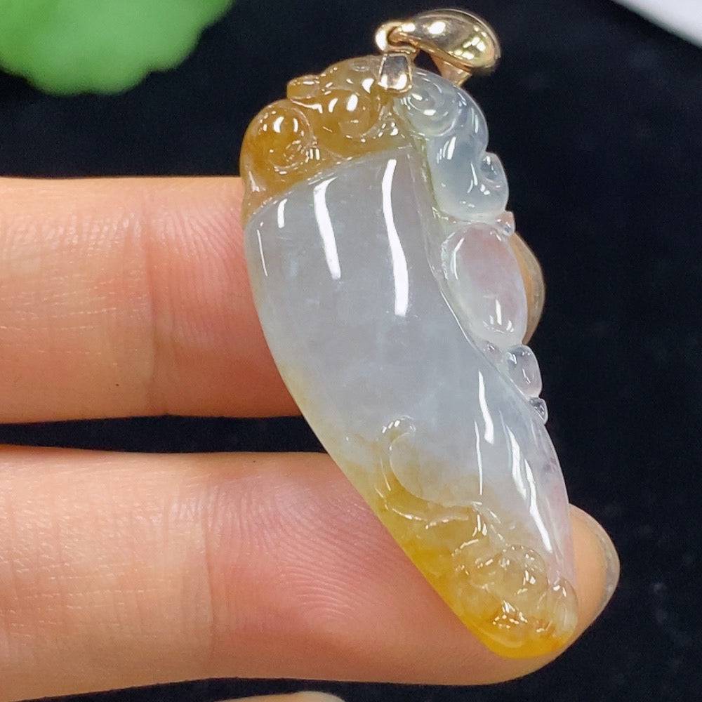 Huiliu Jadeite Fu Gua pendant, Huiliu certified, featuring a polished green jadeite gemstone with carved Fu Gua design on a string