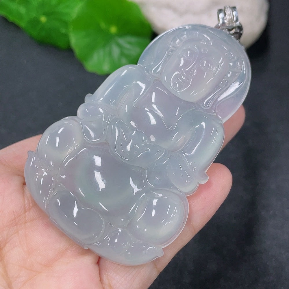 Jadeite Guanyin pendant necklace with 18k clasp, natural jade, non-diamond, HKHQ brand, weight approx. 42.15g, excluding rope.
