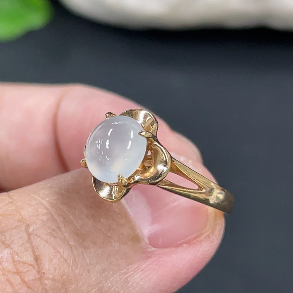 Jadeite Cabochon Inlaid Ring 18k Gold Setting Size 10 Total Weight Approx. 2.93g