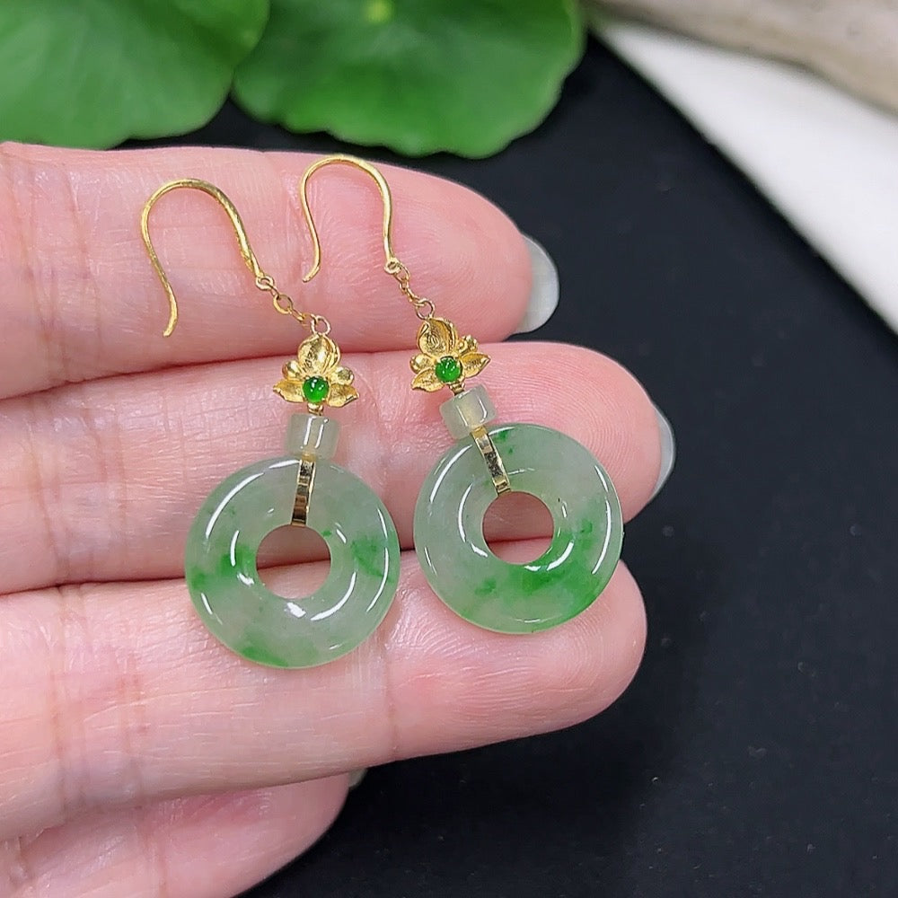 Jadeite Donut Earrings Set in 18K Gold