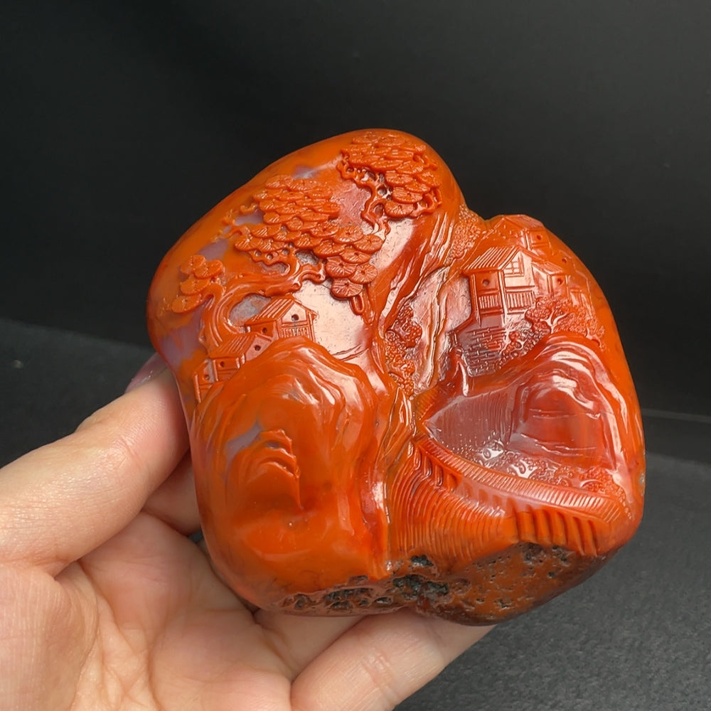 South Red Agate Ornament with Visible Organic Matter, Approximately | Huiliu Certified