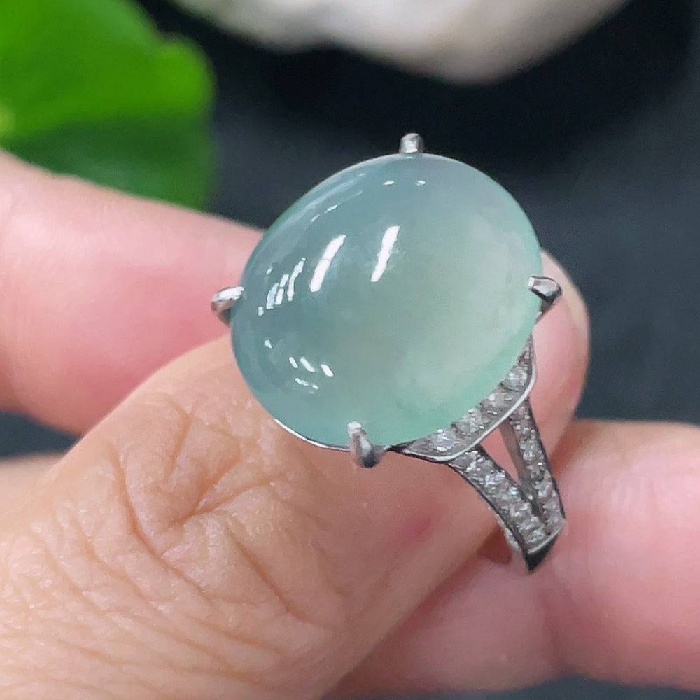 Huiliu certified jadeite inlaid ring with diamond accent, showcasing a polished jade ring with detailed inlay work and a sparkling diamond.