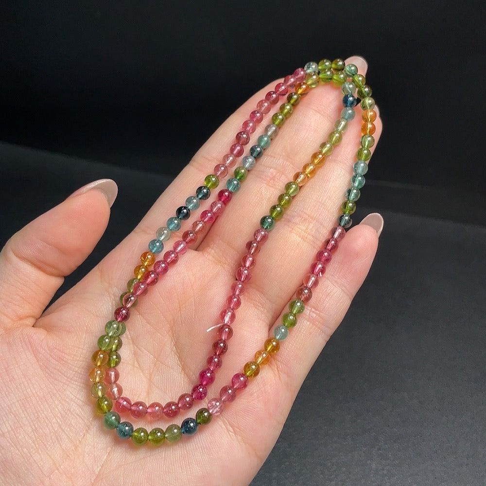 Tourmaline Bead Strand with Visible Organic Inclusions, ., Size About 4.2mm | Huiliu Certified