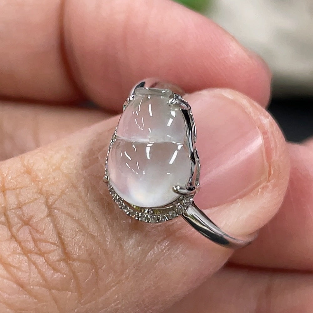 Jadeite gourd ring with 18k gold inlay and diamond accents, size 14.5, crafted by HKHQ with a total weight of 1.71g