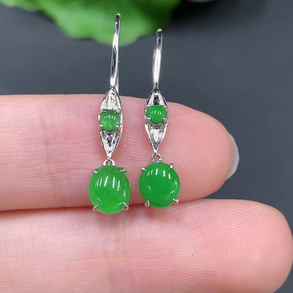 Jadeite Cabochon Earrings Set in 18K Gold, Total Weight Approx. 1.84g