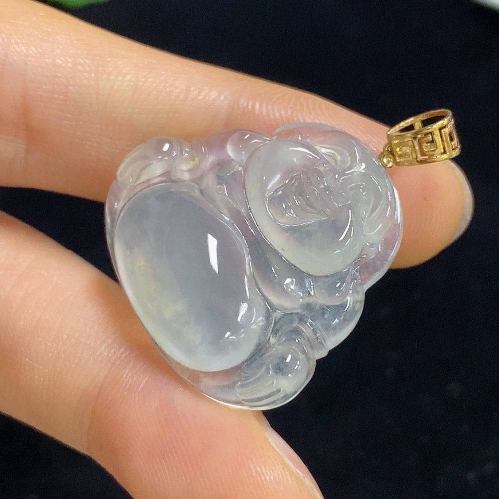 Huiliu certified jadeite Buddha pendant featuring a detailed carved Buddha figure on smooth green jade.