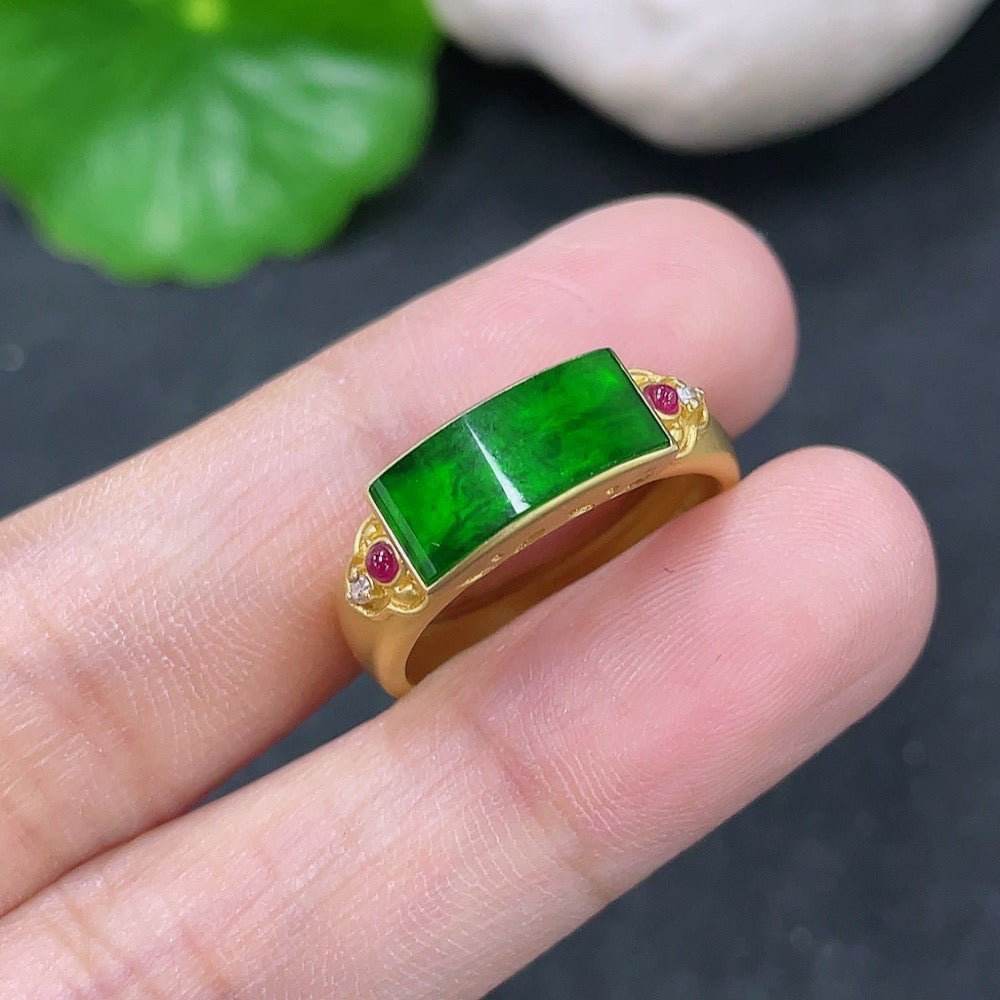 Jadeite Ring with 18k Gold and Diamond Accents, Contains Other Mineral Components