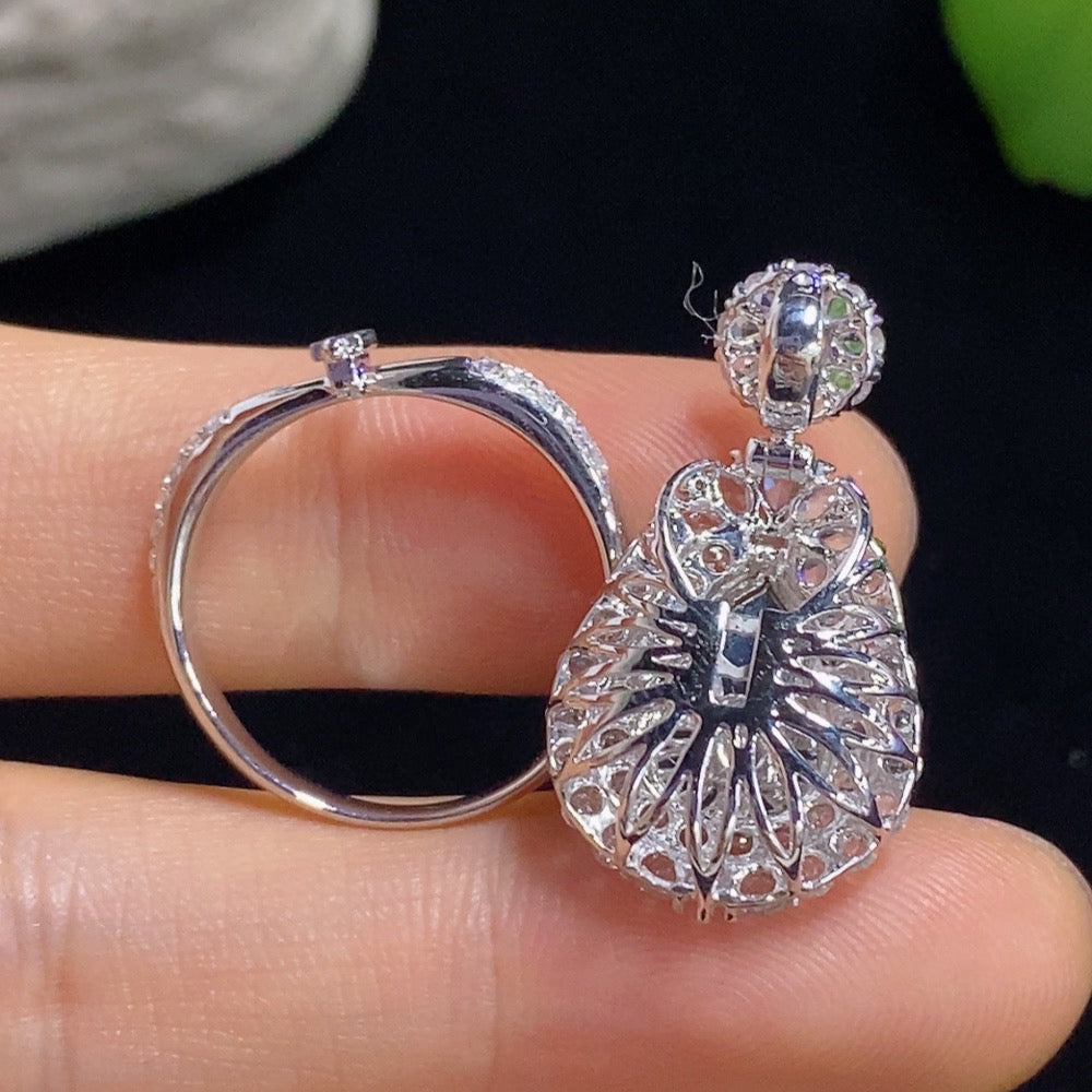 Jadeite Gourd Ring/Pendant Two-Way Style 18k with Diamond Accents