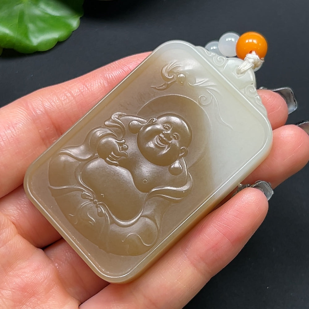 Hetian Jade Buddha Pendant with Non-Hetian Jade Beads