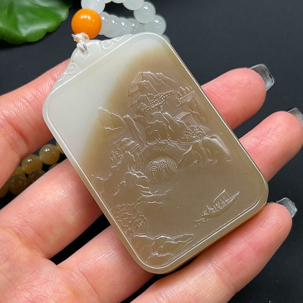 Hetian Jade Buddha Pendant with Non-Hetian Jade Beads