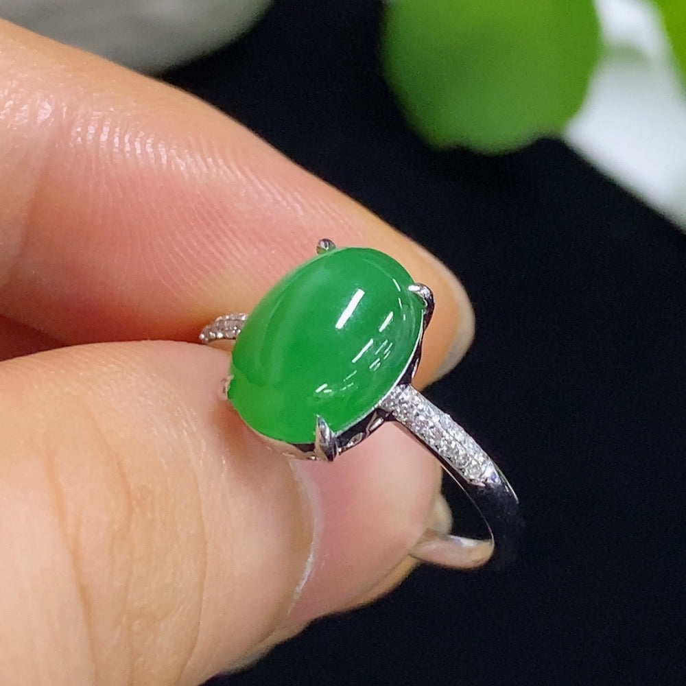 Jadeite Cabochon Ring with 18K Gold and Diamond Accents